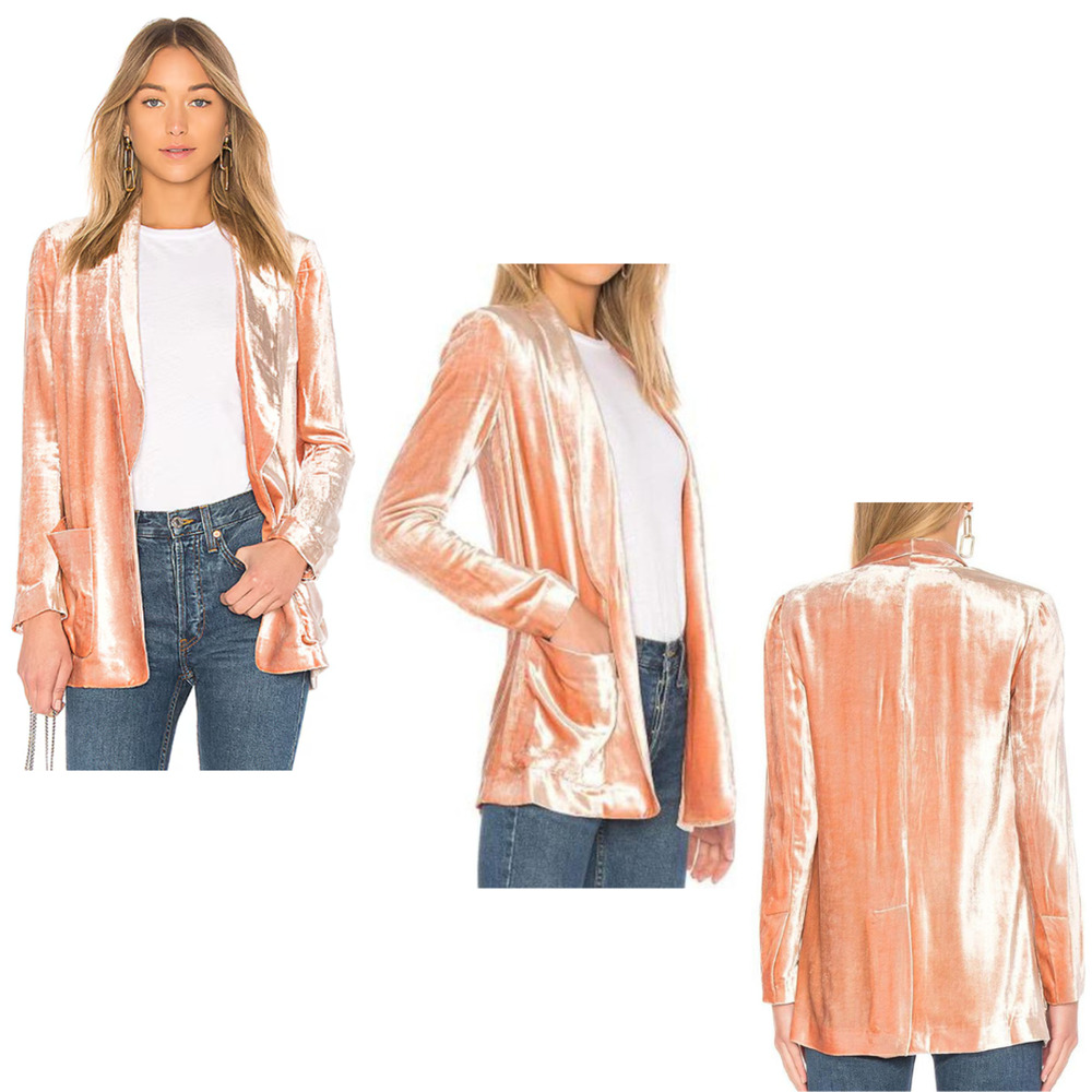 A.L.C. Velvet Open-Front Blazer in Peachy Coral